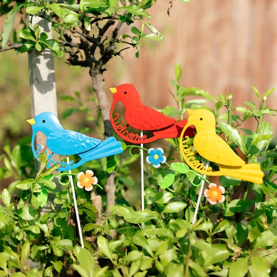 Glitzhome® 16" Metal Bird Welcome Yard Stake Set